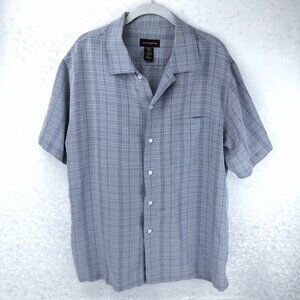Covington Mens Short Sleeve Button Down Rayon Blend Blue Plaid Shirt Size L